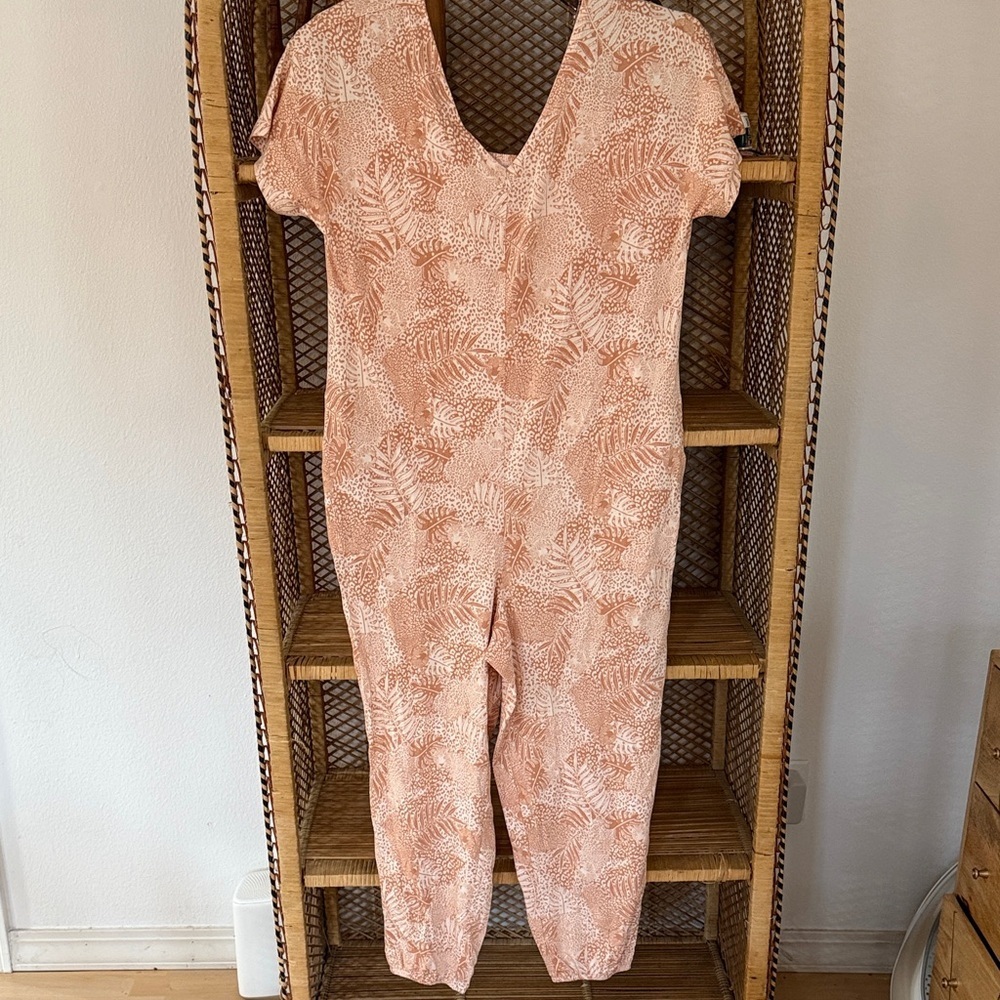Women's Pink Leaf Print Jumpsuit